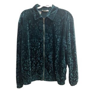 Vtg Teddi Dark Romantic Women L Burnout Green Velvet Bomber Jacket Holiday Party